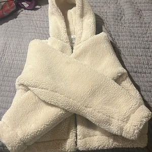 sistrevolution white fuzzy jacket.